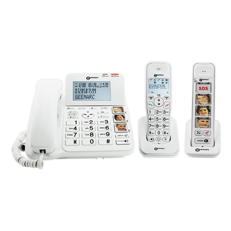 Geemarc Pack Senior - Téléphone Fixe Amplifié et Ses Combinés Additionnels avec Répondeur et Larges Touches Photo Personnalisabl