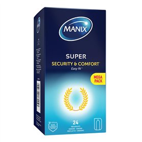 Manix Super : Boite de 24 Préservatifs Classiques en latex / Préservatifs pour Homme Lubrifiés et Fins de Taille Standard / Diam