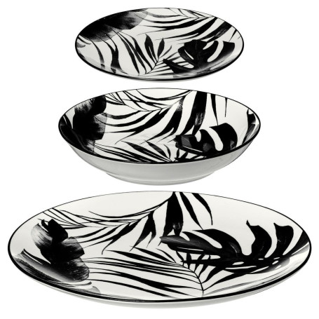 Service D'assiettes "palme" - Noir - 18 Pièces