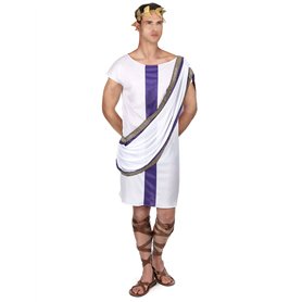 DEGUISE TOI - Déguisement romain homme - Tunique - Coiffe - Taille Unique (42) - Blanc - Déguisements adultes - 100% Polyester -