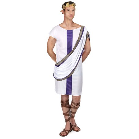 DEGUISE TOI - Déguisement romain homme - Tunique - Coiffe - Taille Unique (42) - Blanc - Déguisements adultes - 100% Polyester -