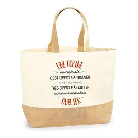 Sac Une Copine aussi géniale oublier | Cabas de Plage Courses Coton et Toile de Jute Idée Cadeau Femme