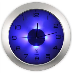 Fishtec - Horloge Murale Lumineuse - Radio-Pilotée - 4 LED Bleues - Détecteur d'Obscurité - 3 Modes d'Eclairage : Permanent/Désa