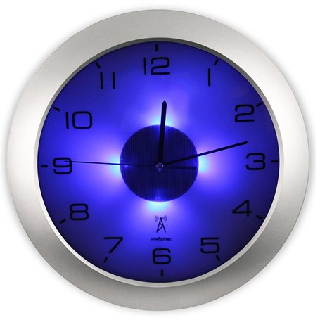 Fishtec - Horloge Murale Lumineuse - Radio-Pilotée - 4 LED Bleues - Détecteur d'Obscurité - 3 Modes d'Eclairage : Permanent/Désa