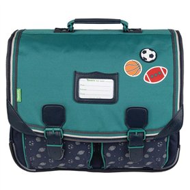 Tann's - Cartable 41cm Les Fantaisies Alexandre Vert - Broderies Ballons Basket Foot Rugby - Cartable Scolaire garçon 2 Soufflet