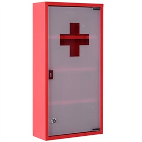 HOMCOM Armoire à Pharmacie 3 étagères 4 Niveaux verrouillable Porte Verre trempé dépoli Logo Croix 30L x 12l x 60H cm Acier Roug