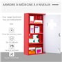 HOMCOM Armoire à Pharmacie 3 étagères 4 Niveaux verrouillable Porte Verre trempé dépoli Logo Croix 30L x 12l x 60H cm Acier Roug