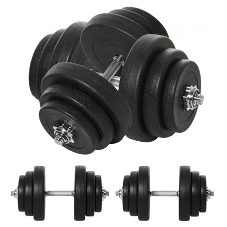 HOMCOM Ensemble d'haltères Courtes Total 36 Kg - Dumbbell Paires -Poids réglable - Barres incluses - Entraînement Musculaire & h
