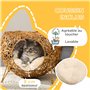 PawHut Panier Niche Maison pour Chat sur Pied en rotin avec Coussin épais dim. Ø 40 x 32 cm Marron Clair