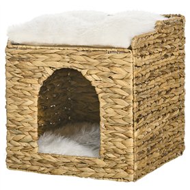 PawHut Maison à Chat Niche pour Chat à 2 Niveaux avec 2 Coussins en Jacinthe d'eau - 37