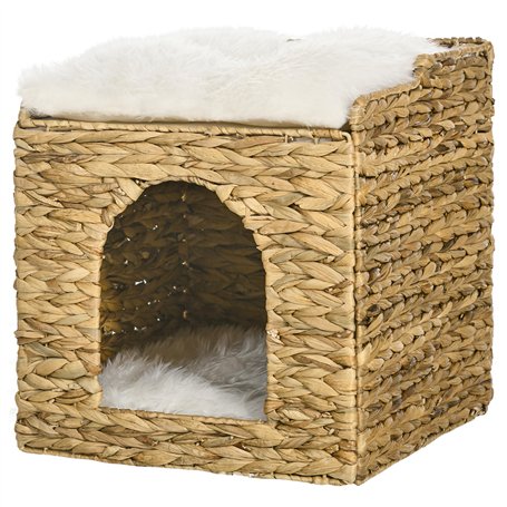 PawHut Maison à Chat Niche pour Chat à 2 Niveaux avec 2 Coussins en Jacinthe d'eau - 37
