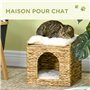 PawHut Maison à Chat Niche pour Chat à 2 Niveaux avec 2 Coussins en Jacinthe d'eau - 37,5 x 37,5 x 41,5 cm Marron, crème