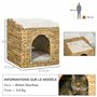 PawHut Maison à Chat Niche pour Chat à 2 Niveaux avec 2 Coussins en Jacinthe d'eau - 37,5 x 37,5 x 41,5 cm Marron, crème