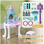 AIYAPLAY Ensemble de Coiffeuse pour Enfants 18 PCS avec Miroir et Tabouret, Table de Maquillage Design château avec lumière, Mus