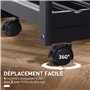 HOMCOM Chariot de service avec plateau en bois massif, desserte de cuisine avec roues, 74 x 37 x 76 cm, noir