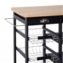 HOMCOM Chariot de service avec plateau en bois massif, desserte de cuisine avec roues, 74 x 37 x 76 cm, noir