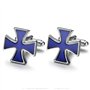 BOBIJOO JEWELRY - Boutons de Manchette Croix pattée des templiers Métal argenté et émail bleu