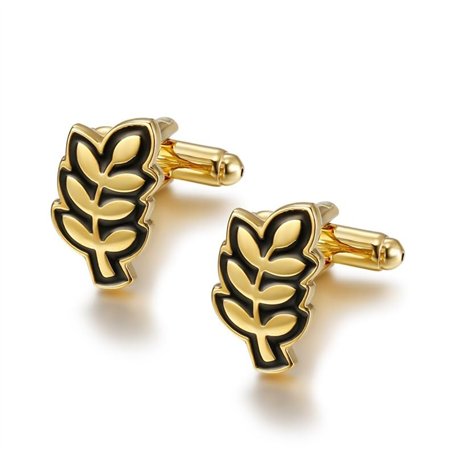 BOBIJOO JEWELRY - Paire de Boutons de Manchette Or Noir Branche d'Acacia Franc Maçonnerie Amour de Dieu