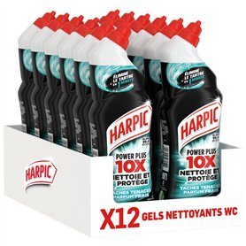 Harpic Gel WC Power Plus nettoyant surpuissant taches tenaces - nettoyant WC antibactérien - efficace sans brosse - lot de 12