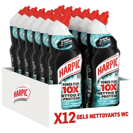 Harpic Gel WC Power Plus nettoyant surpuissant taches tenaces - nettoyant WC antibactérien - efficace sans brosse - lot de 12