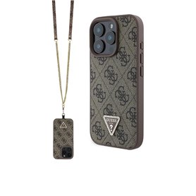 Guess Coque pour iPhone 16 Pro [sous licence officielle] par CG MOBILE | Étui en cuir synthétique avec logo en métal et strass |