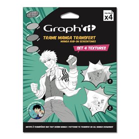 GRAPH’IT - Set de 4 Trames à transférer pour le dessin et illustration Manga - décalcomanie par transfert à sec - format 16x16cm