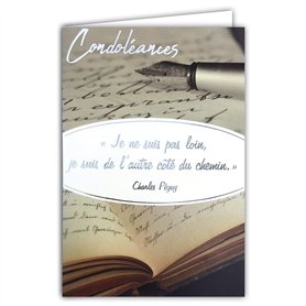 AFIE 64-1044-B Carte Sincères Condoléances avec Enveloppe Blanche - Argenté Brillant Chemin Citation Charles Péguy Stylo Plume L