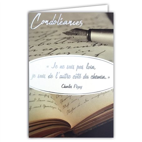 AFIE 64-1044-B Carte Sincères Condoléances avec Enveloppe Blanche - Argenté Brillant Chemin Citation Charles Péguy Stylo Plume L