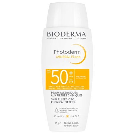 Bioderma Photoderm SPF 50+ pour les peaux allergiques aux filtres chimiques Mineral Fluide 75g