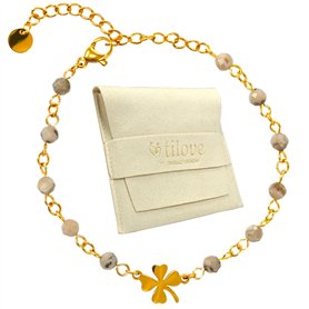 TILOVE - Bracelet en Pierre Naturelle Labradorite Lithothérapie pour Femme avec Trèfle Porte Bonheur en Acier Inoxydable. Conçu