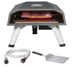 Four a pizza gaz 4400W Cuisson 3 min 450°C + Tuyau à gaz Prémonté Allumage piézo Garantie 5 ans + Pelle à pizza