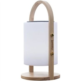 Lampe enceinte bluetooth sans fil - LUMISKY - WOODY PLAY - H37 cm - Poignée bois - LED blanc et multicolore dimmable