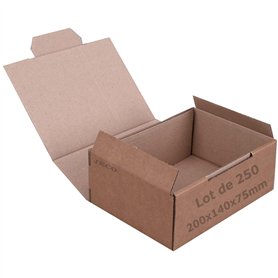 JECO - Lot de 250 boîtes postales d'expédition brunes format 200 x 140 x 75mm en carton