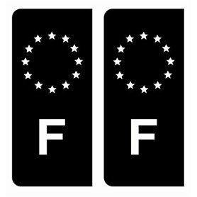 Autocollant Stickers plaque immatriculation voiture auto F France Union Européenne Europe EU Noir étoiles Blanches