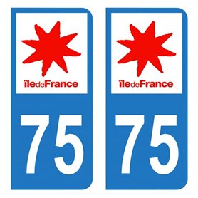 Autocollant Stickers plaque immatriculation voiture auto département 75 Paris Logo Région Ile-de-France