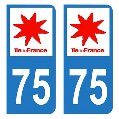 Autocollant Stickers plaque immatriculation voiture auto département 75 Paris Logo Région Ile-de-France
