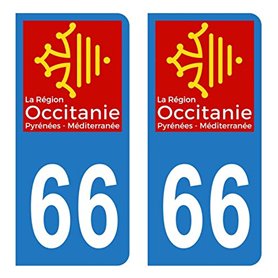 HADEXIA Autocollant Stickers Plaque immatriculation Voiture Auto département 66 Pyrénées-Orientales Logo Région Occitanie
