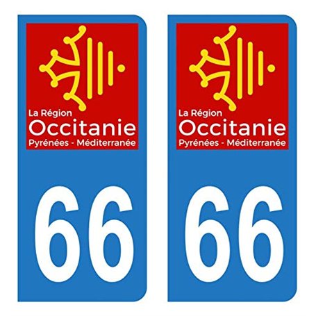 HADEXIA Autocollant Stickers Plaque immatriculation Voiture Auto département 66 Pyrénées-Orientales Logo Région Occitanie
