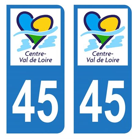 HADEXIA Autocollant Stickers Plaque immatriculation Voiture Auto département 45 Loiret Logo Région Centre-Val de Loire
