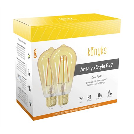 Ampoules connectées Vintage Konyks Antalya Style - Lot de 2 LED Wi-FI + Bluetooth E27