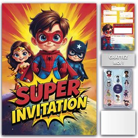 Lola et Louis (L&L) 10 Cartes Invitation Enfants avec Enveloppes pour fille et garçon • MESSAGE SECRET À GRATTER • Thème Super-H