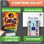 Lola et Louis (L&L) 10 Cartes Invitation Enfants avec Enveloppes pour fille et garçon • MESSAGE SECRET À GRATTER • Thème Super-H