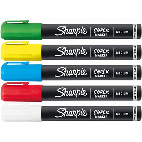 Sharpie Lot de 5 marqueurs à craie | Pointe ogive moyenne | Pour tableaux noirs