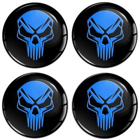 Biomar Labs 4 x 45mm Autocollant 3D Silicone pour Cache-Moyeu Enjoliveurs Centre de Roue Caches Emblème Crâne Noir Bleu A 345