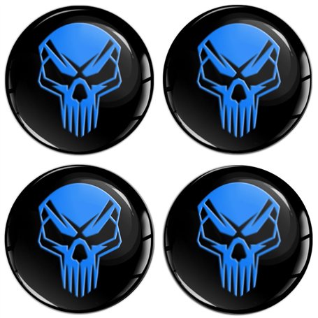 Biomar Labs 4 x 45mm Autocollant 3D Silicone pour Cache-Moyeu Enjoliveurs Centre de Roue Caches Emblème Crâne Noir Bleu A 345