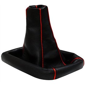 AERZETIX: Soufflet de levier de vitesse en simili cuir noir avec bordure rouge