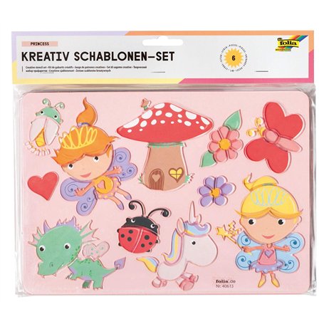 folia 40613 Creative Princess Lot de 6 pochoirs avec modèles à colorier pour colorier des Personnages féeriques