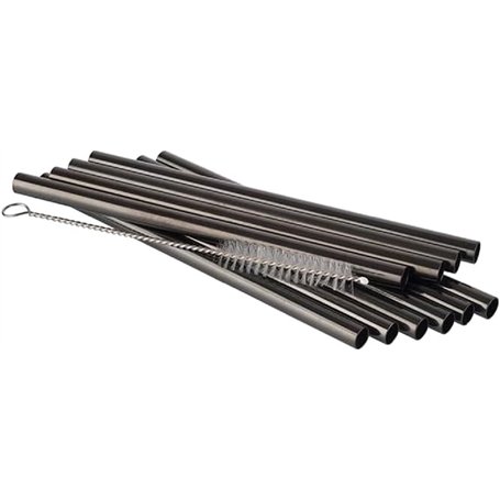 APS 93392 Lot de 11 pailles en acier inoxydable 18/8 Noir 0