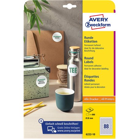Avery Zweckform 6222-10 Étiquettes rondes (880 pastilles adhésives