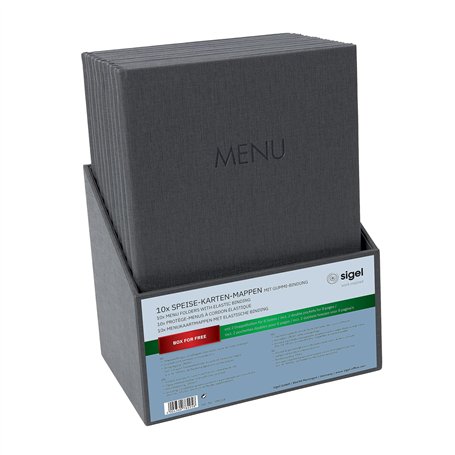 SIGEL SM204 Lot de 10 Protège-menus à cordon élastique avec 2 pochette transparent pour 8 feuilles DIN A4 et boîte de rangement